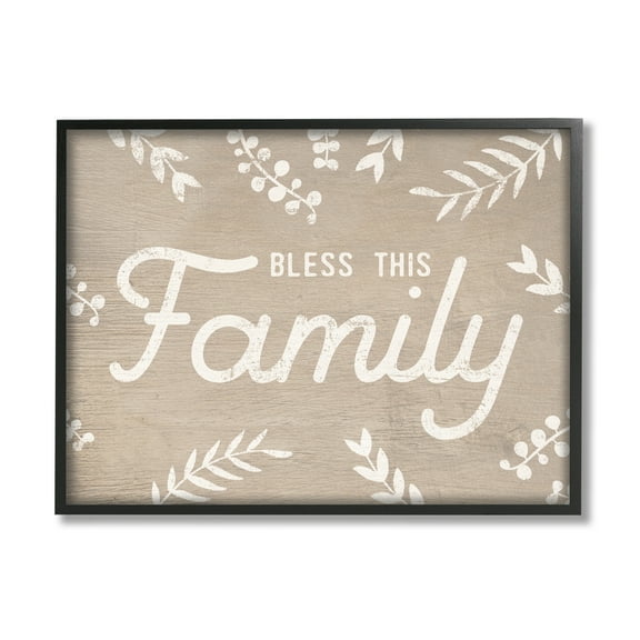 Stupell Industries Bless This Family Country Sentiment Plant Silhouette Border Graphic Art Black Framed Art Print Wall Art, 14x11, by Daphne Polselli