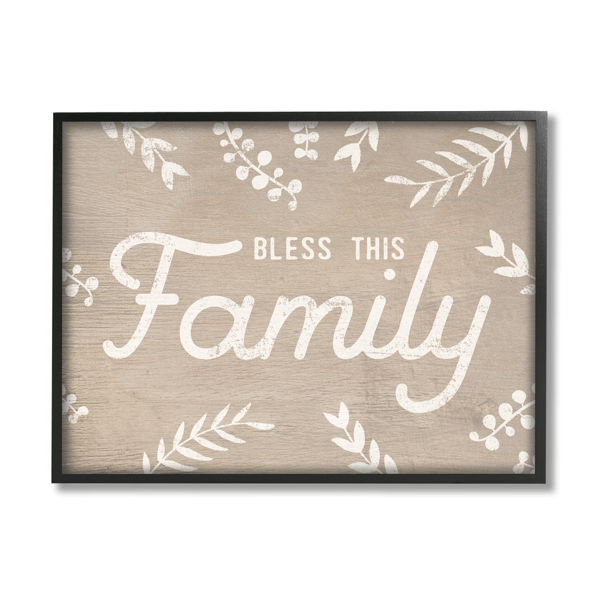 Stupell Industries Bless This Family Country Sentiment Plant Silhouette Border Graphic Art Black Framed Art Print Wall Art, 30x24, by Daphne Polselli