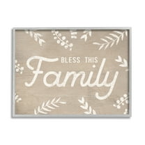 Stupell Industries Bless This Family Country Sentiment Plant Silhouette Border Graphic Art Gray Framed Art Print Wall Art, 20x16, by Daphne Polselli