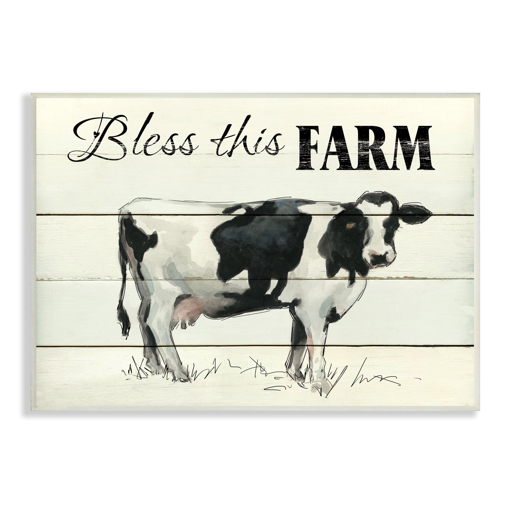 Stupell Industries Bless This Farm Country Phrase Grazing Dairy Cow Religious Painting Unframed Art Print Wall Art, 13 x 19