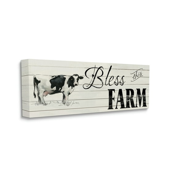 Stupell Industries Bless This Farm Sentiment Traditional Dairy Cow Religious Painting Gallery Wrapped Canvas Print Wall Art, 13 x 30
