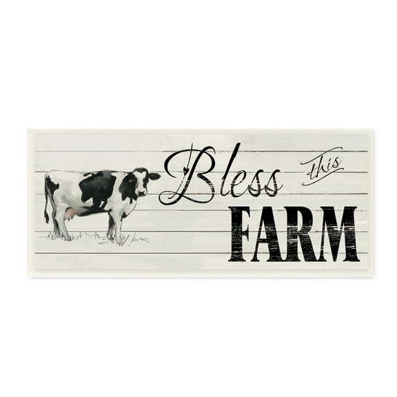 Stupell Industries Bless This Farm Sentiment Traditional Dairy Cow Religious Painting Unframed Art Print Wall Art, 7 x 17