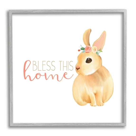 Stupell Industries Bless This Home Bunny Graphic Art Gray Framed Art Print Wall Art, Design by Kim Allen