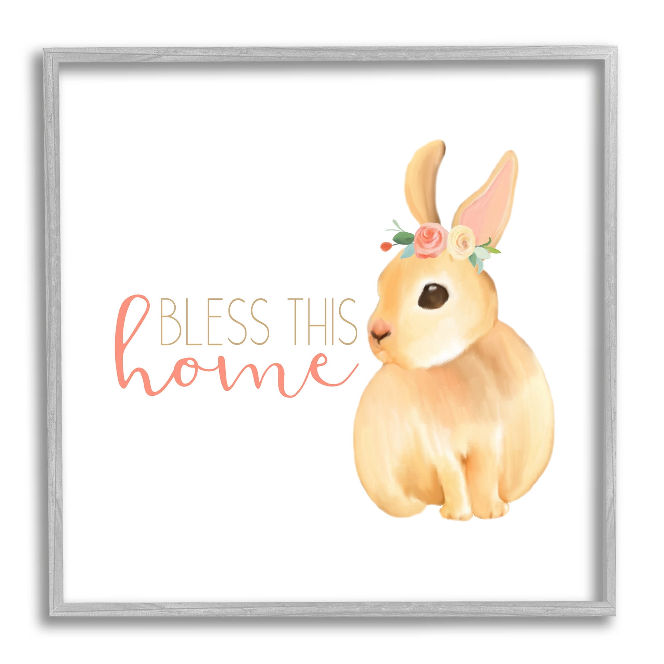 Stupell Industries Bless This Home Bunny Graphic Art Gray Framed Art Print Wall Art, Design by Kim Allen