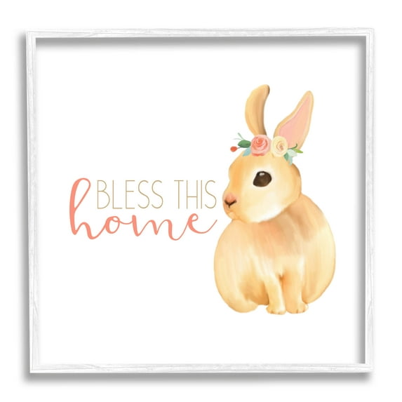 Stupell Industries Bless This Home Bunny Graphic Art White Framed Art Print Wall Art, Design by Kim Allen