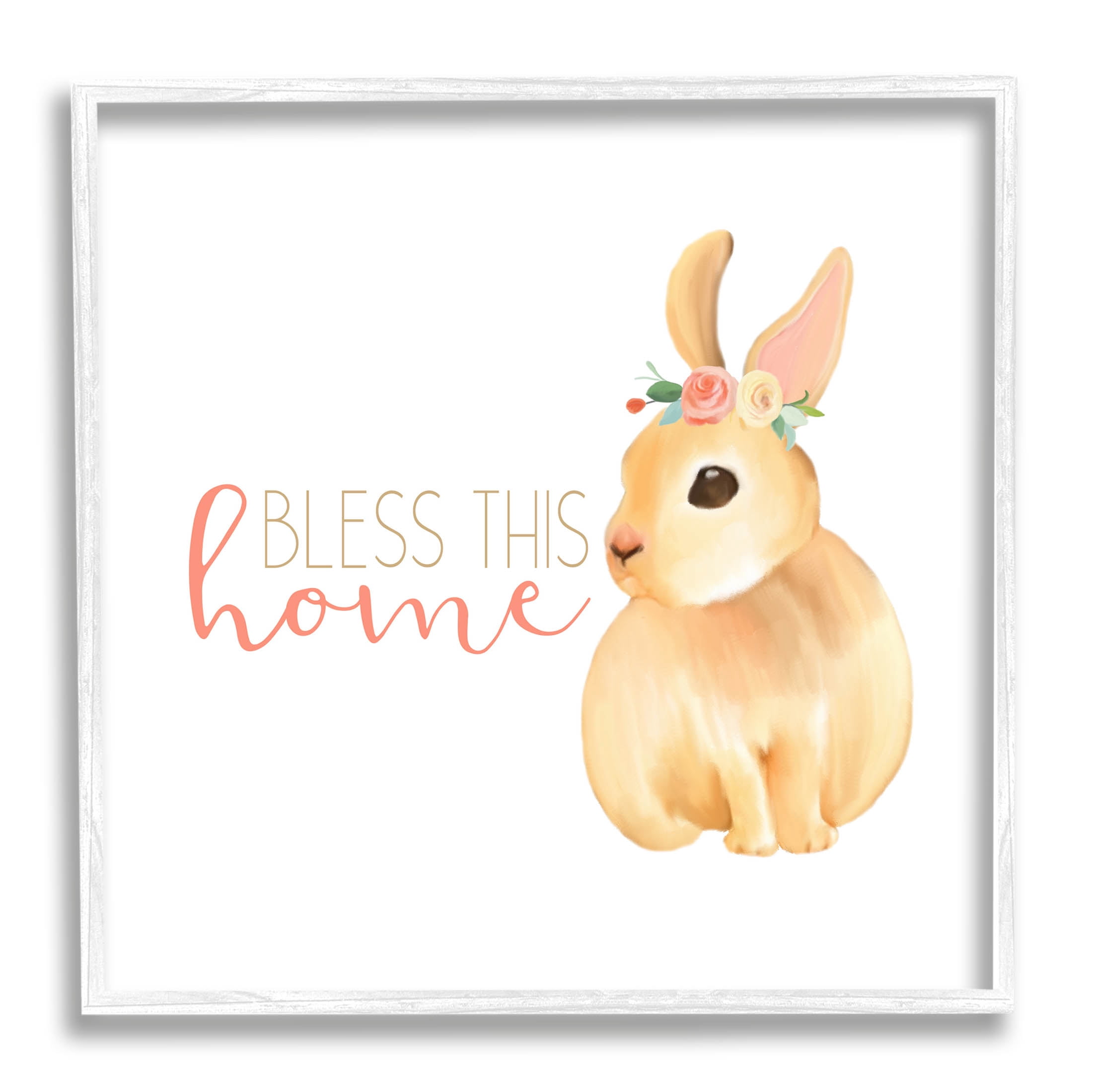 Stupell Industries Bless This Home Bunny Graphic Art White Framed Art Print Wall Art, Design by Kim Allen