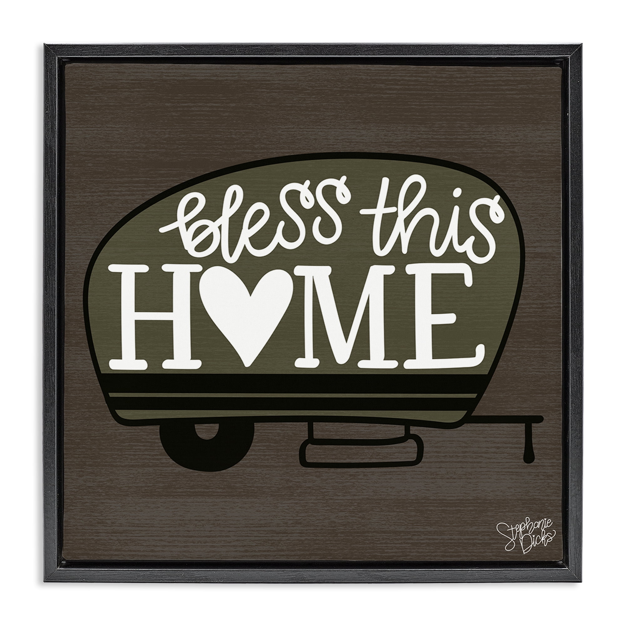 Stupell Industries Bless This Home Camper Text & Numbers Painting Black Floater Framed Canvas Art Print Wall Art, 18 x 18