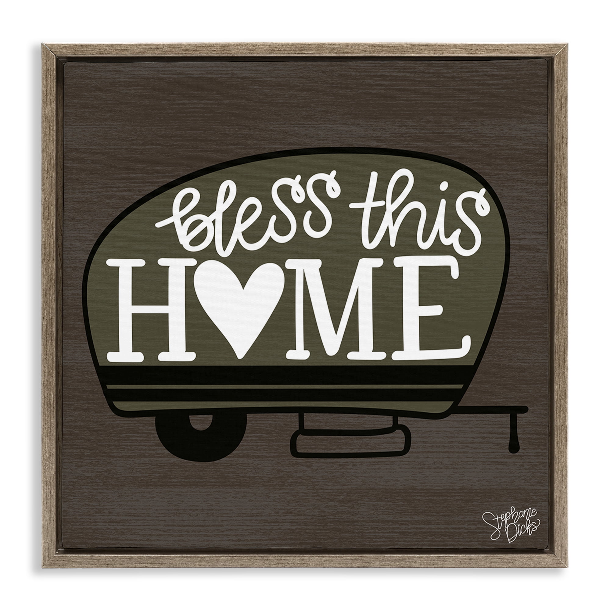 Stupell Industries Bless This Home Camper Text & Numbers Painting Brown Floater Framed Canvas Art Print Wall Art, 18 x 18