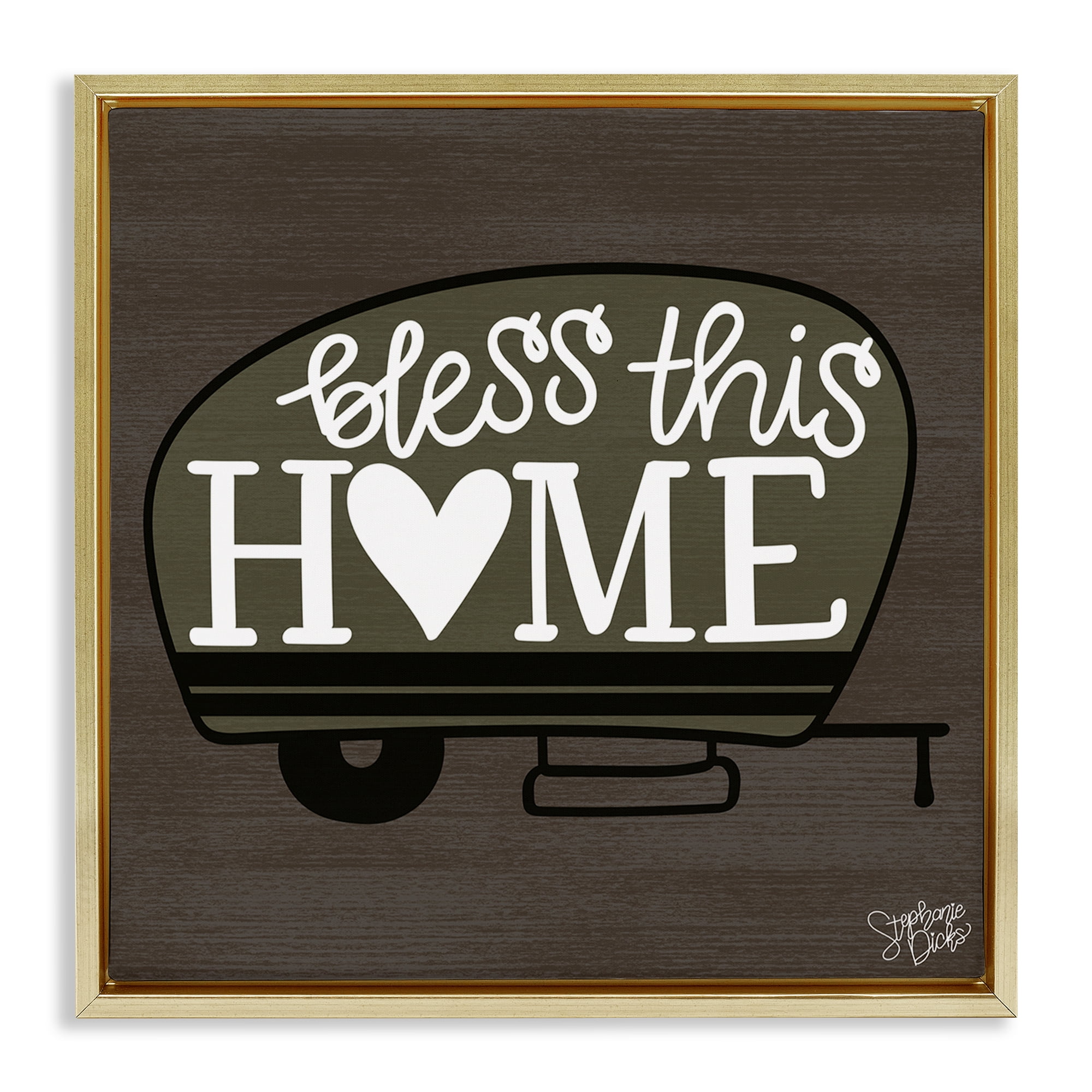 Stupell Industries Bless This Home Camper Text & Numbers Painting Gold Floater Framed Canvas Art Print Wall Art, 18 x 18