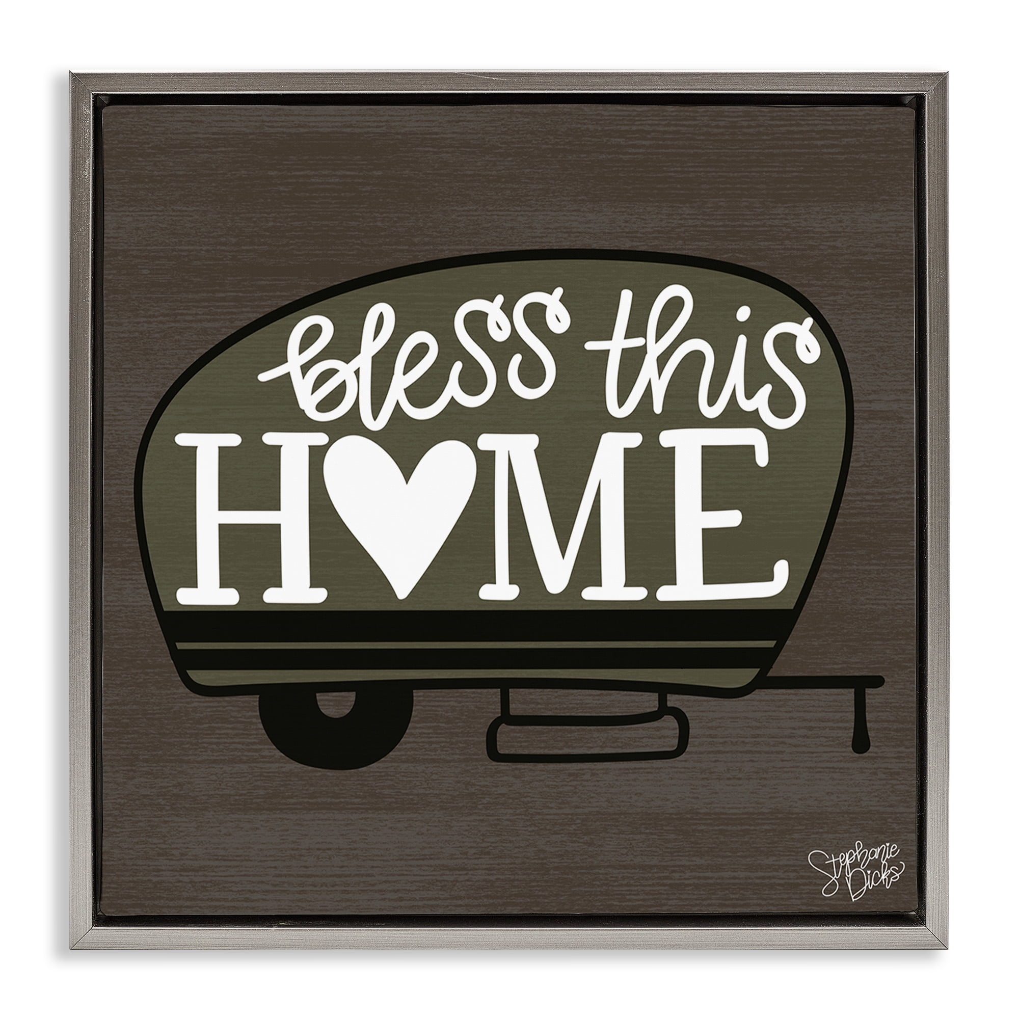Stupell Industries Bless This Home Camper Text & Numbers Painting Gray Floater Framed Canvas Art Print Wall Art, 25 x 25