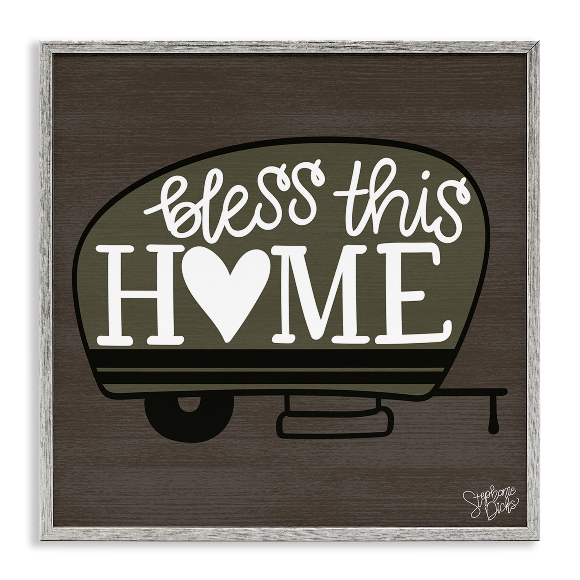 Stupell Industries Bless This Home Camper Text & Numbers Painting Gray Framed Art Print Wall Art, 24 x 24