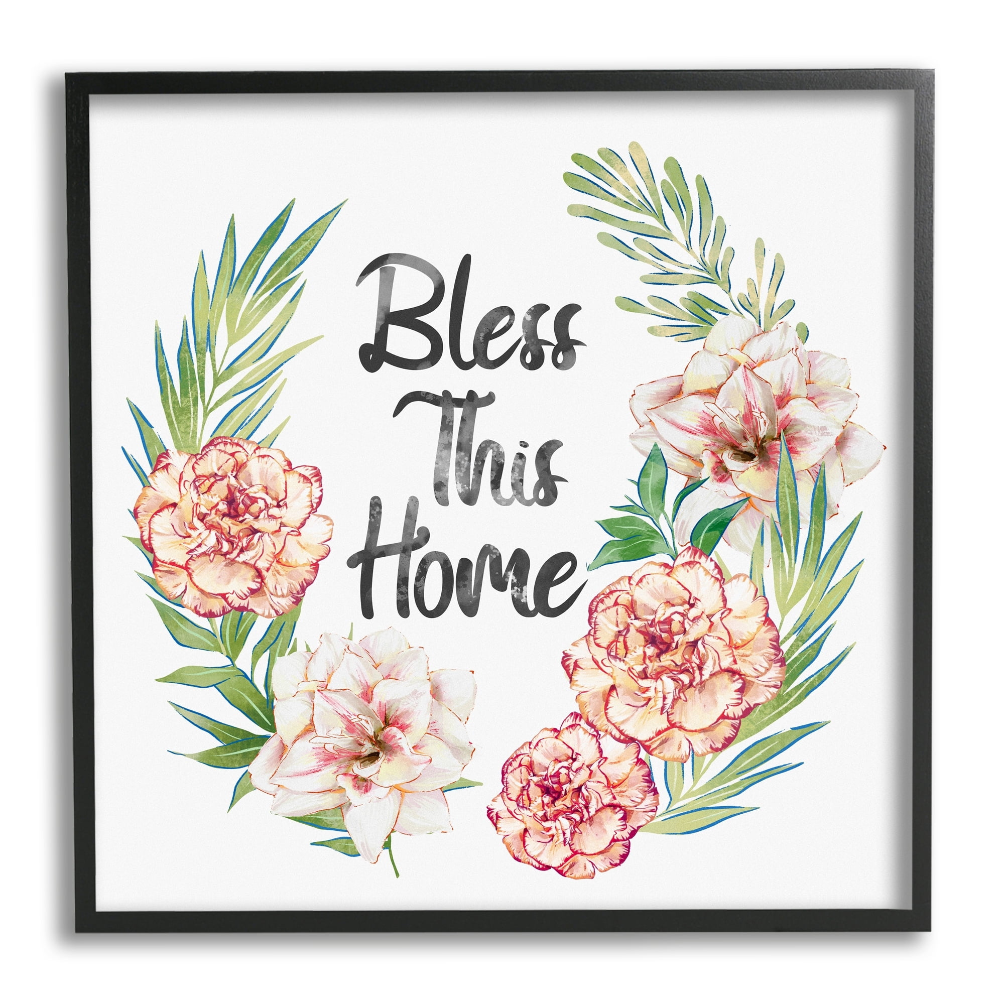 Stupell Industries Bless This Home Saying Coral Pink Floral Arrangement , 17 x 30, Design by Ziwei Li