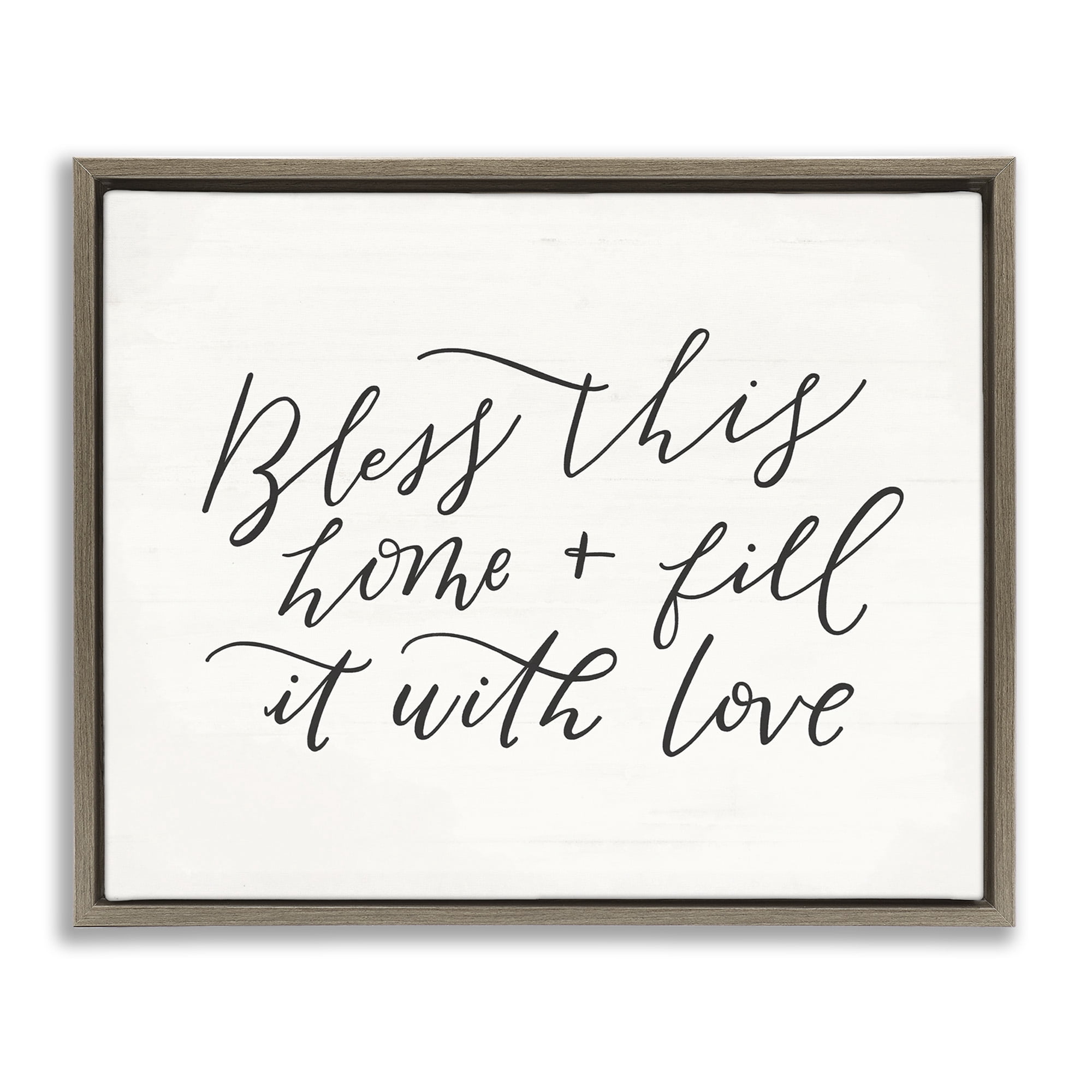 Stupell Industries Bless This Home Typography Inspirational Painting Brown Floater Framed Canvas Art Print Wall Art, 31 x 25