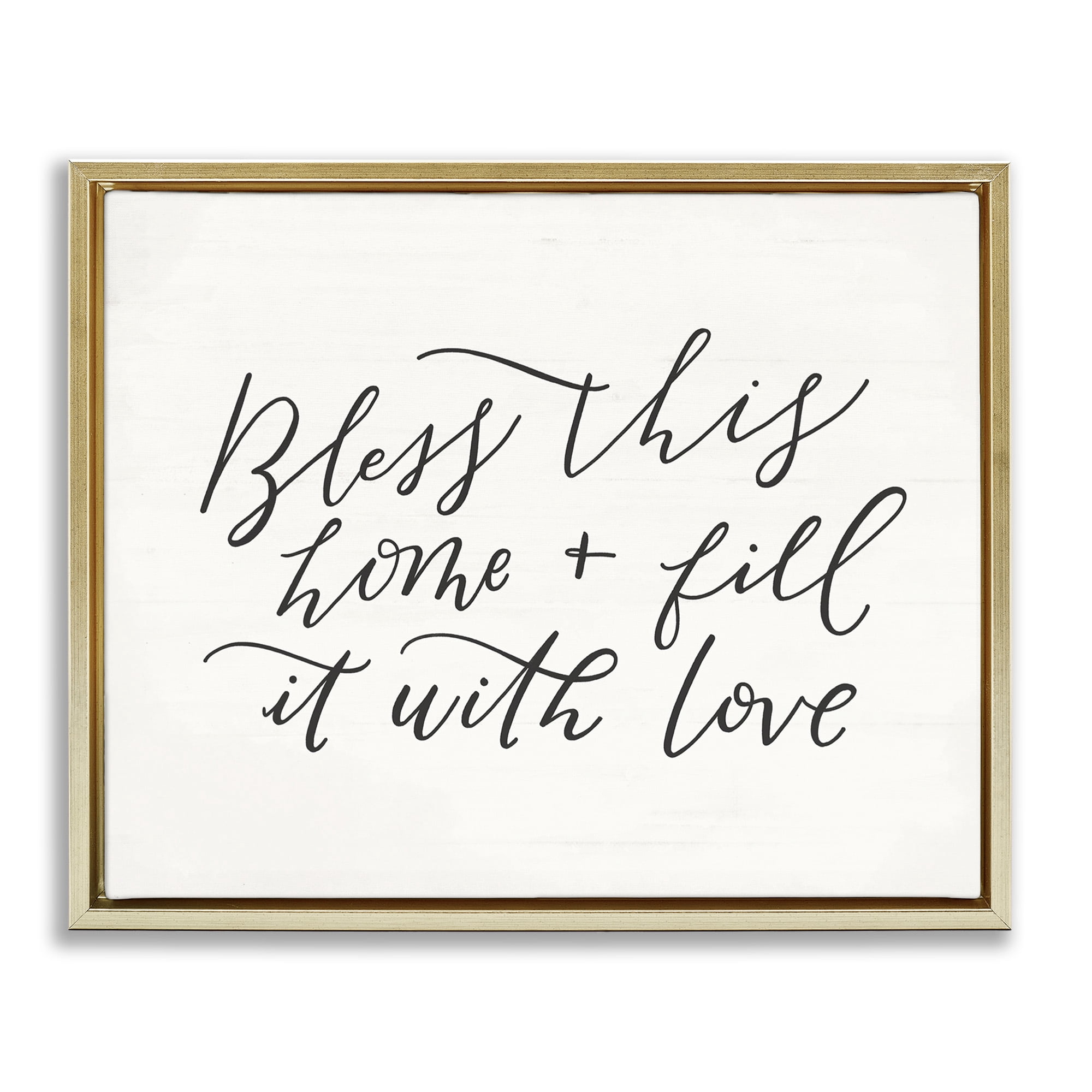 Stupell Industries Bless This Home Typography Inspirational Painting Gold Floater Framed Canvas Art Print Wall Art, 31 x 25