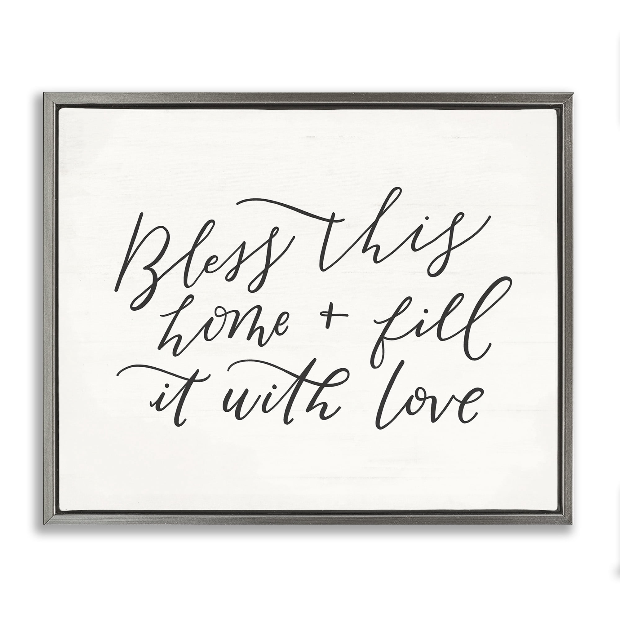 Stupell Industries Bless This Home Typography Inspirational Painting Gray Floater Framed Canvas Art Print Wall Art, 21 x 17