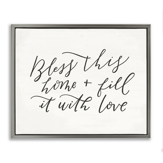 Stupell Industries Bless This Home Typography Inspirational Painting Gray Floater Framed Canvas Art Print Wall Art, 21 x 17