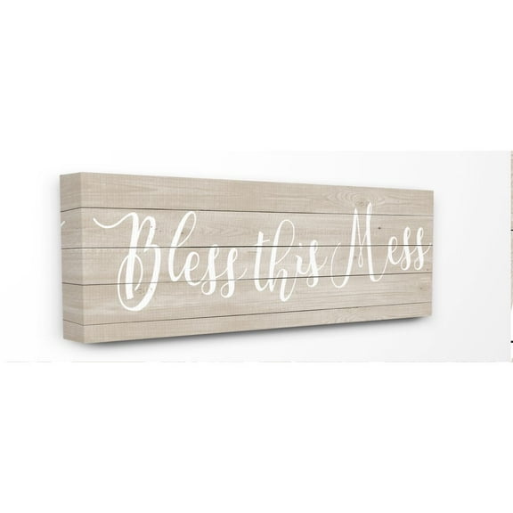 Stupell Industries Bless This Mess Family Home Inspirational Word Textured Wood Design Canvas Wall Art by Anna Quach