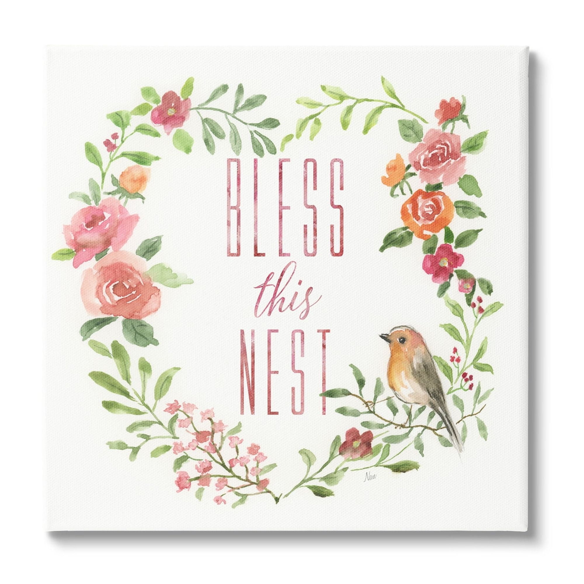 Stupell Industries Bless This Nest Family Phrase Rose Heart Wreath, 17 x 17, Design by Nan