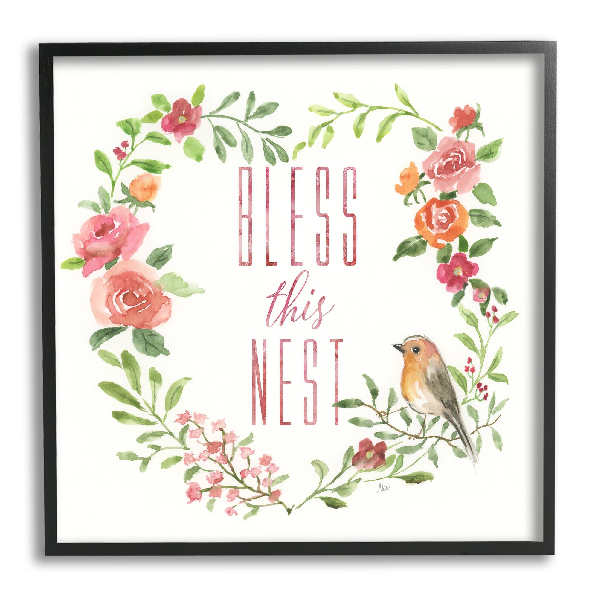 Stupell Industries Bless This Nest Family Phrase Rose Heart Wreath, 24 x 24, Design by Nan