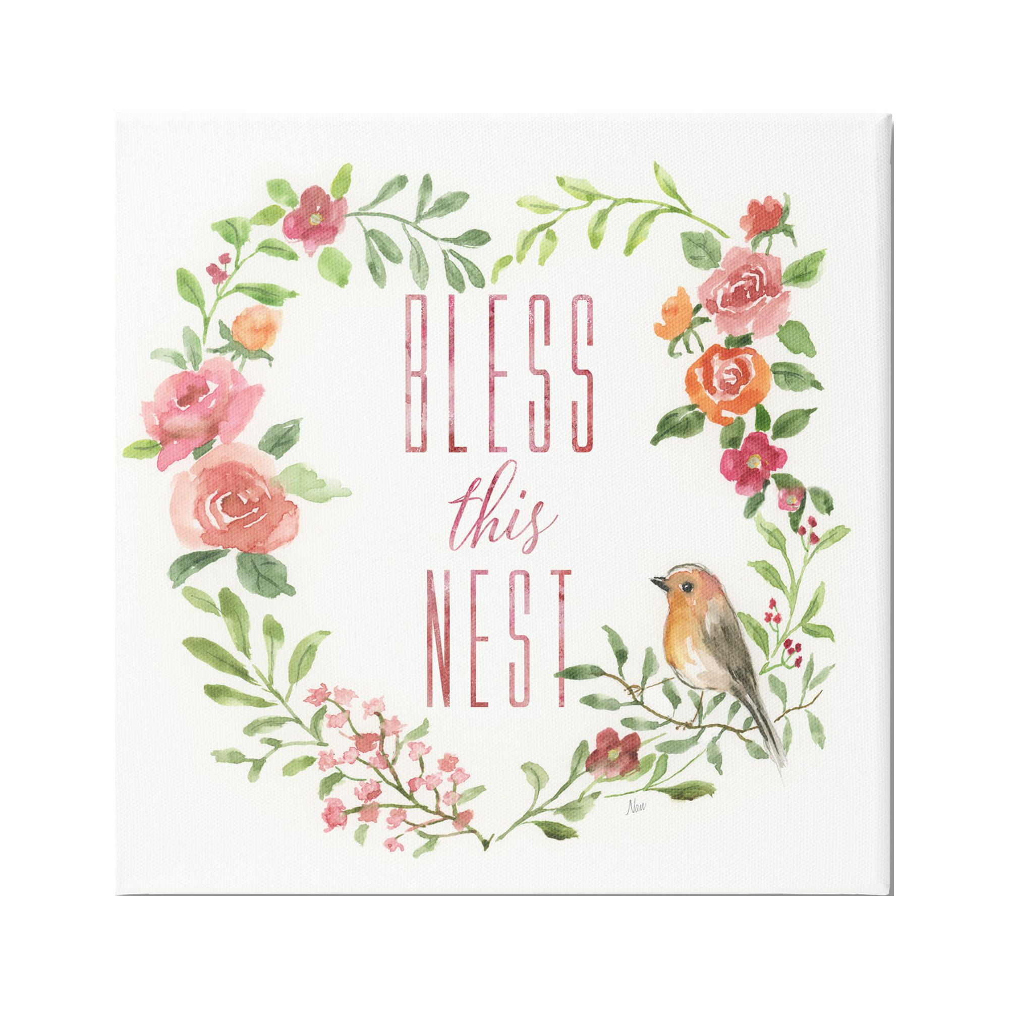 Stupell Industries Bless This Nest Family Phrase Rose Heart Wreath, 36 x 36, Design by Nan