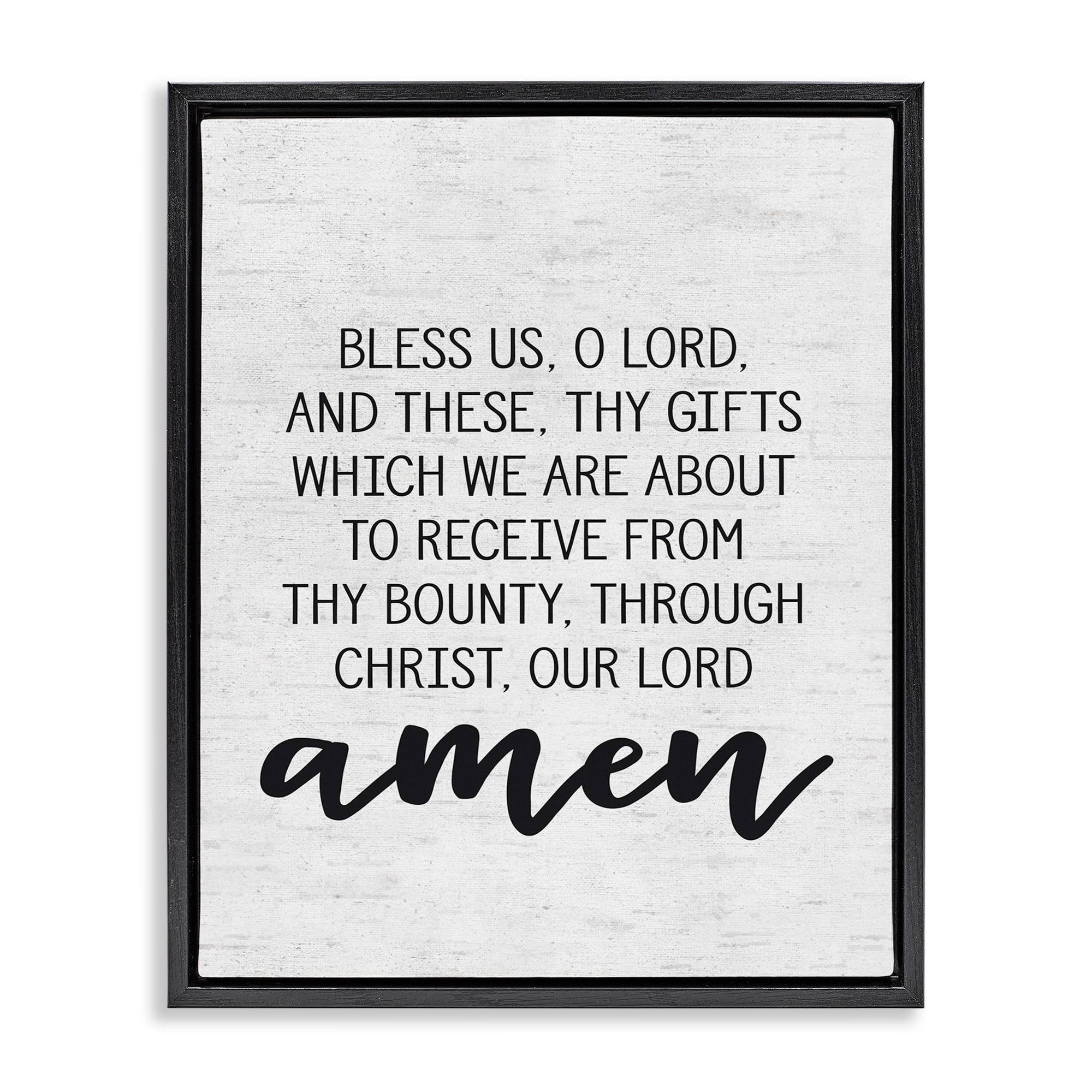 Stupell Industries Bless Us O Lord Before Meal Prayer Subtle Birch Typography Jet Black Framed Floating Canvas Wall Art, 16x20, by Lettered and Lined