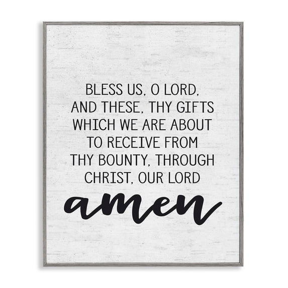 Stupell Industries Bless Us O Lord Before Meal Prayer Subtle Birch Typography Graphic Art Gray Framed Art Print Wall Art, 16x20, by Lettered and Lined