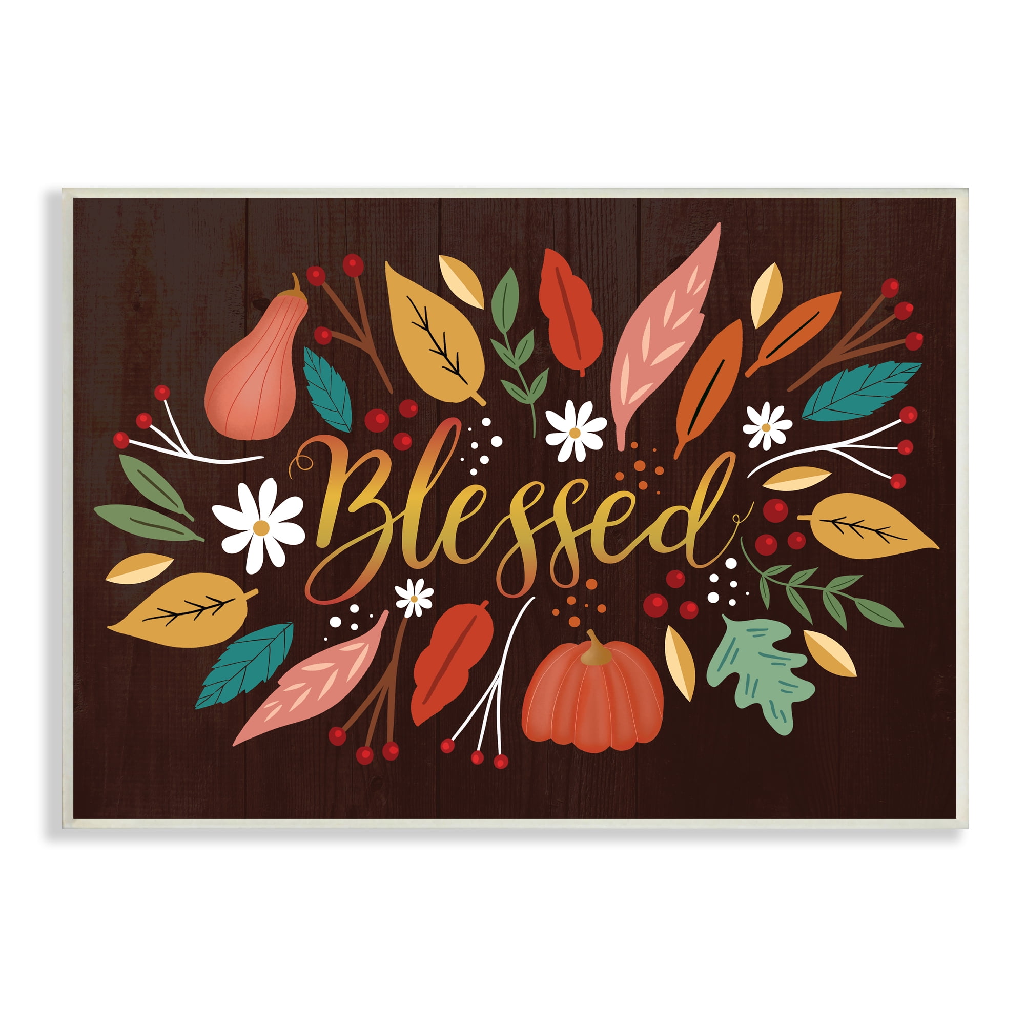 Stupell Industries Blessed Acknowledgement Whimsical Autumn Leaves and Gourds, 10 x 15, Designed by Louise Allen