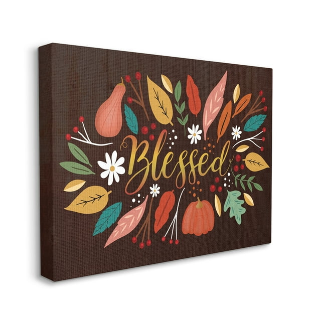 Stupell Industries Blessed Acknowledgement Whimsical Autumn Leaves and Gourds, 16 x 20, Designed by Louise Allen