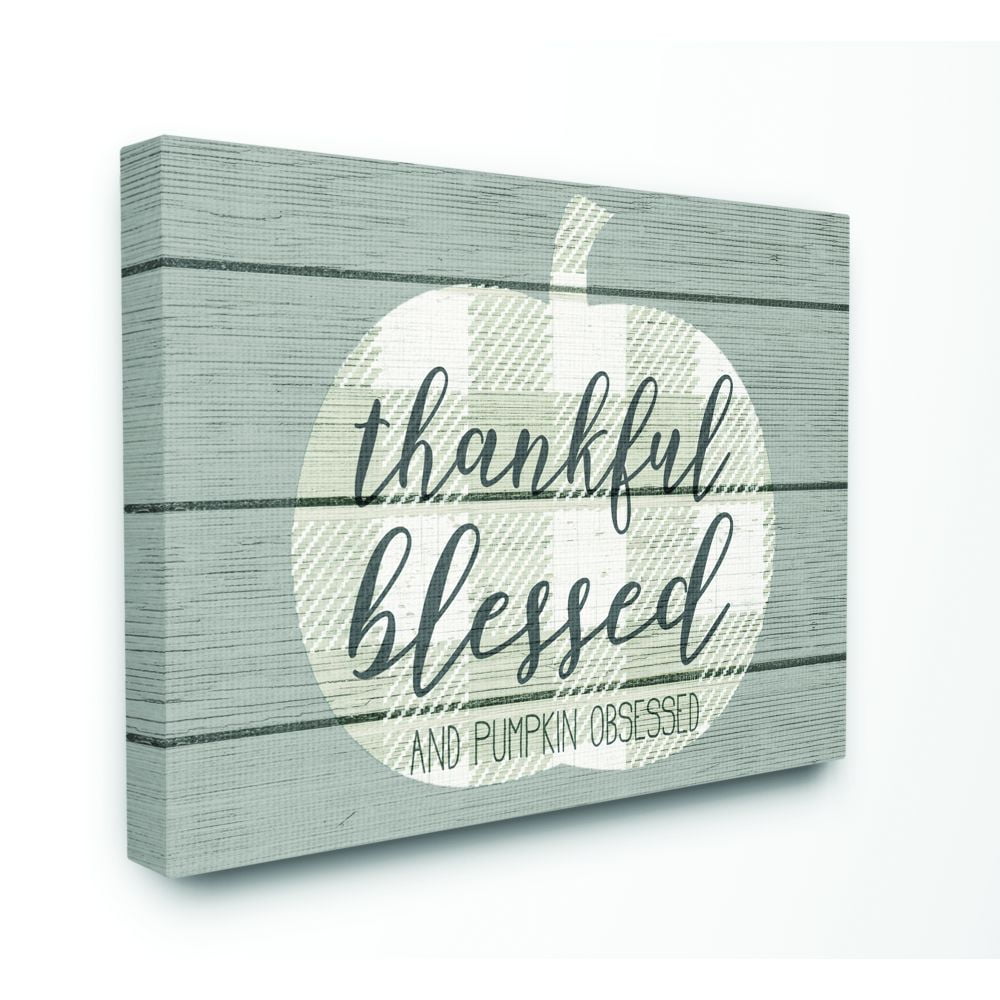 Stupell Industries Blessed And Pumpkin Obsessed Funny Seasonal Autumn Fall Word DesignCanvas Wall Art By Artist Daphne Polselli