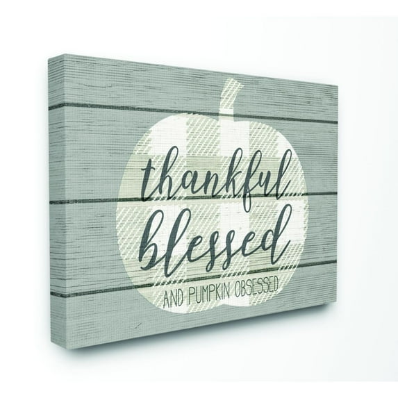 Stupell Industries Blessed And Pumpkin Obsessed Funny Seasonal Autumn Fall Word DesignCanvas Wall Art By Artist Daphne Polselli