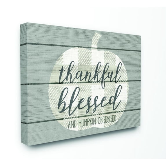 Stupell Industries Blessed And Pumpkin Obsessed Funny Seasonal Autumn Fall Word DesignCanvas Wall Art By Artist Daphne Polselli