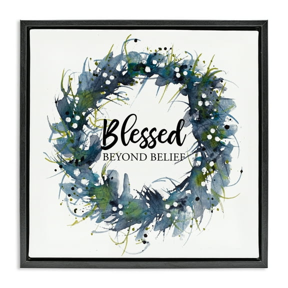 Stupell Industries Blessed Beyond Belief Religious & Spiritual Painting Black Floater Framed Canvas Art Print Wall Art, 18 x 18