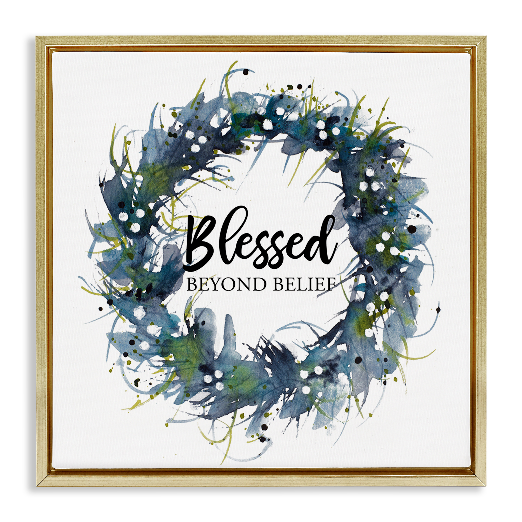 Stupell Industries Blessed Beyond Belief Religious & Spiritual Painting Gold Floater Framed Canvas Art Print Wall Art, 25 x 25