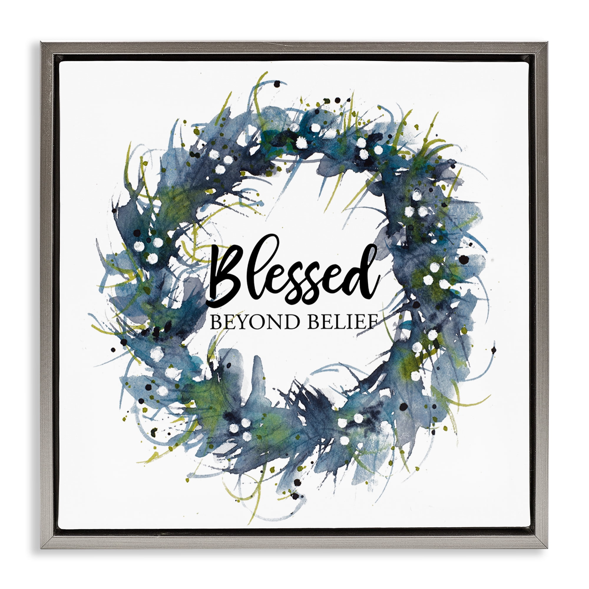 Stupell Industries Blessed Beyond Belief Religious & Spiritual Painting Gray Floater Framed Canvas Art Print Wall Art, 18 x 18