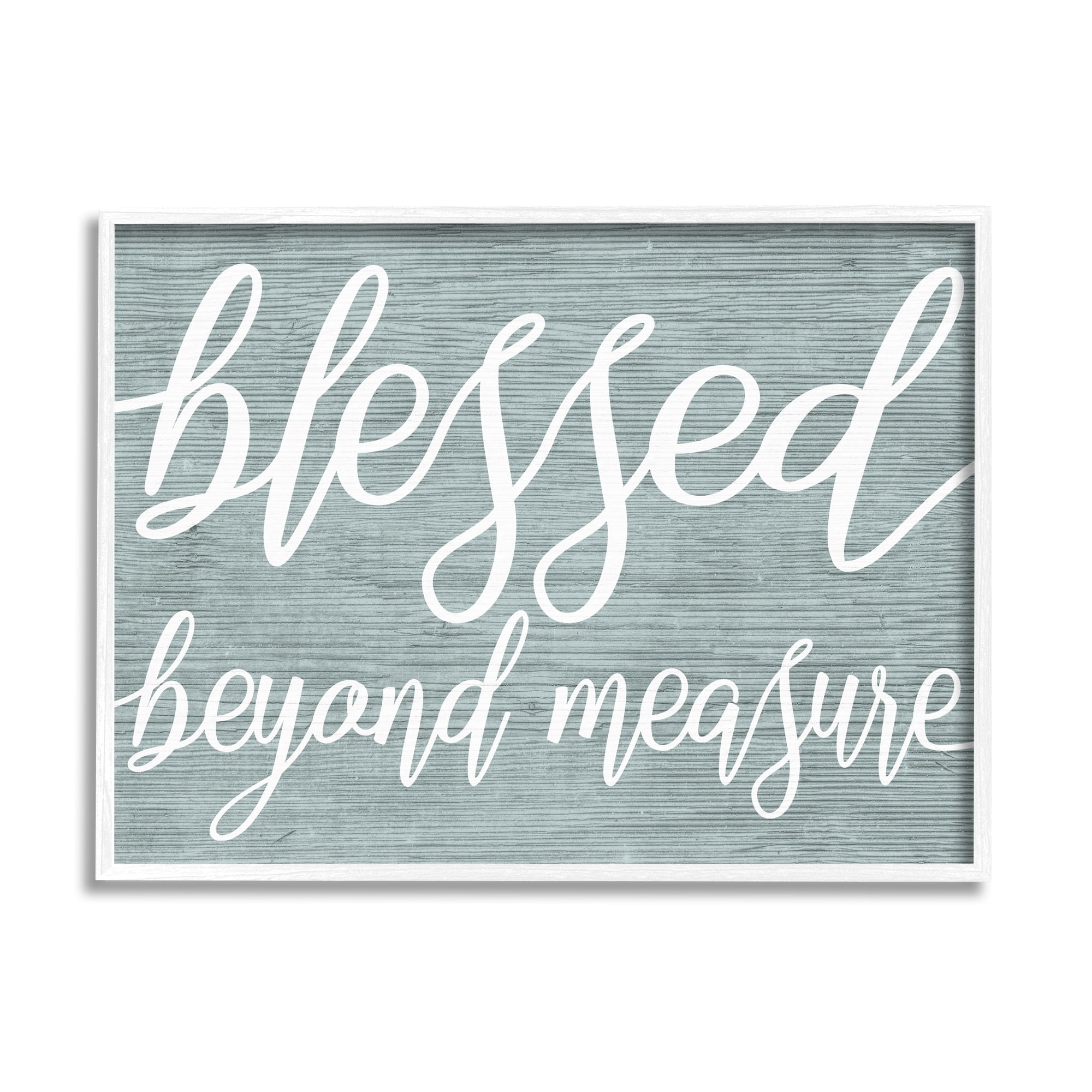 Stupell Industries Blessed Beyond Measure Motivational Phrase Rustic Blue Pattern Graphic Art White Framed Art Print Wall Art, 14x11, by Daphne Polselli