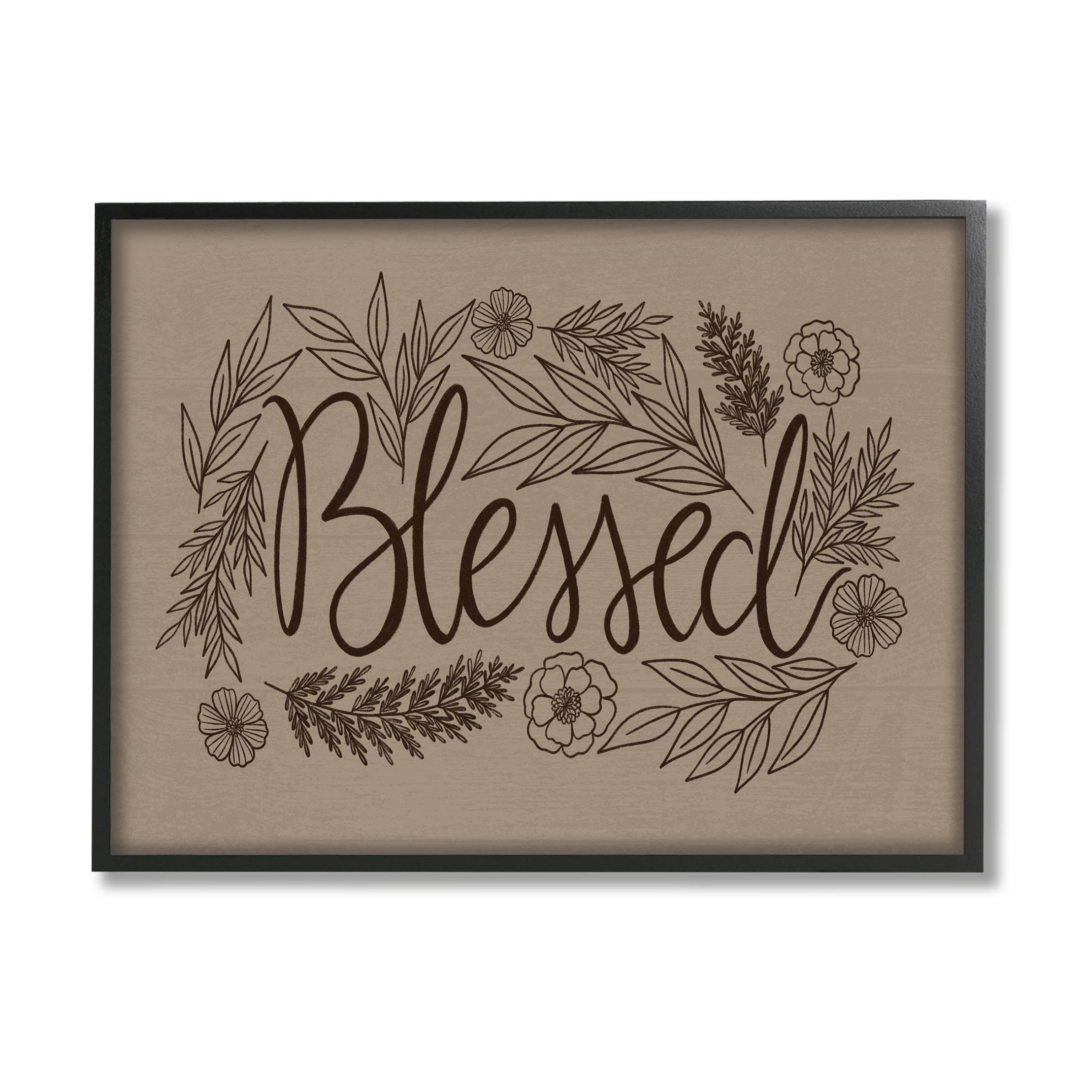 Stupell Industries Blessed Botanical Flower Border Graphic Art Black Framed Art Print Wall Art, Design by Taylor Shannon Designs