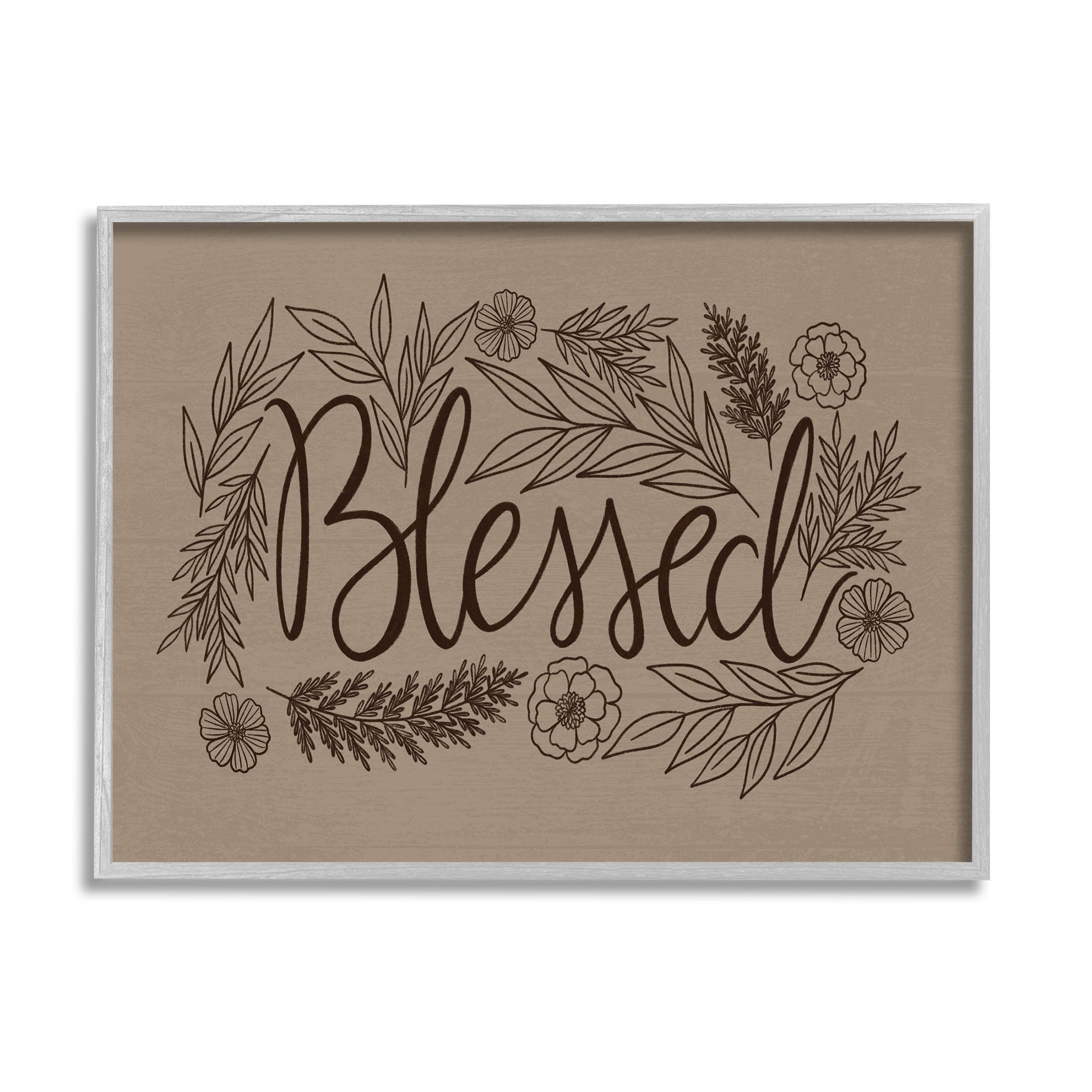 Stupell Industries Blessed Botanical Flower Border Graphic Art Gray Framed Art Print Wall Art, Design by Taylor Shannon Designs