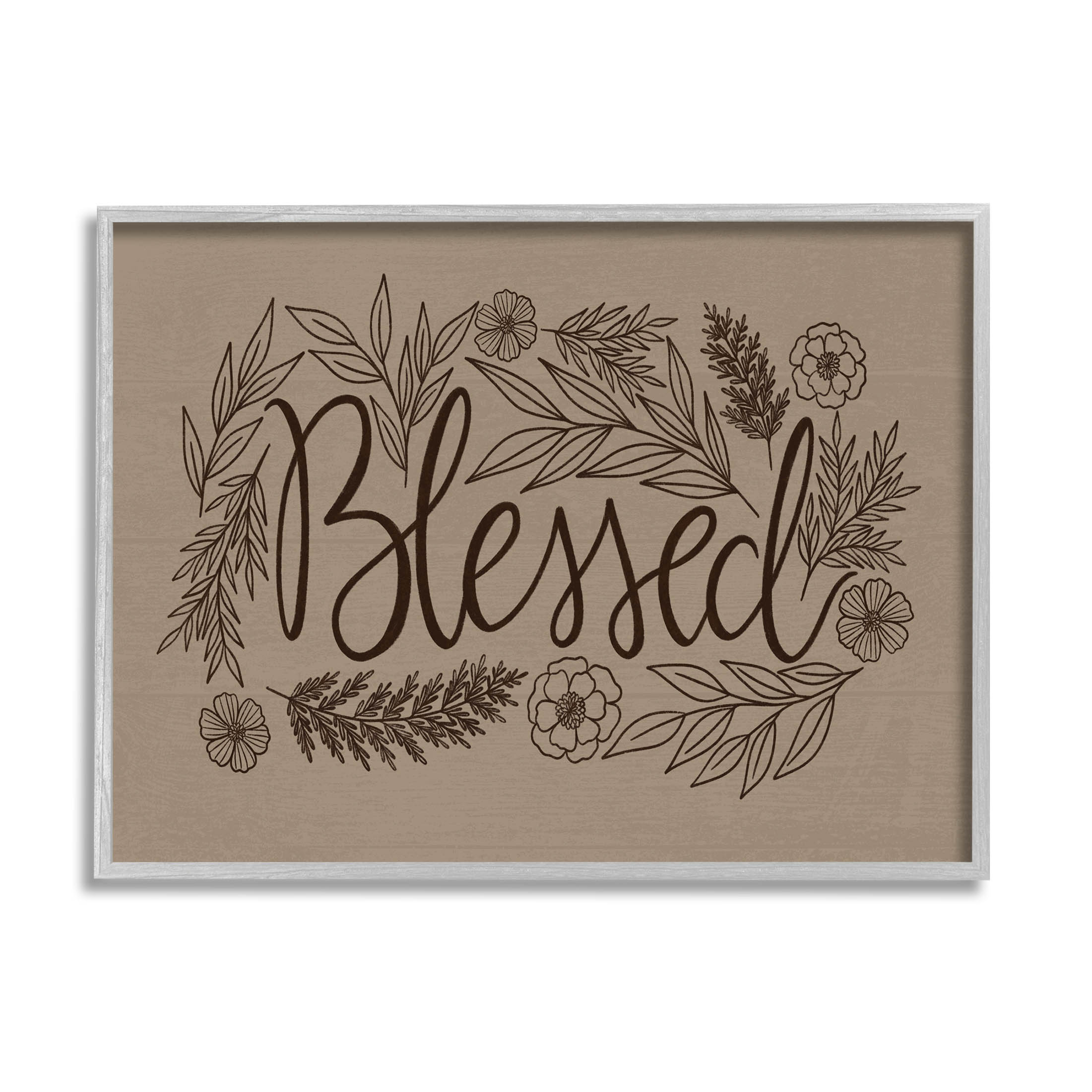 Stupell Industries Blessed Botanical Flower Border Graphic Art Gray Framed Art Print Wall Art, Design by Taylor Shannon Designs