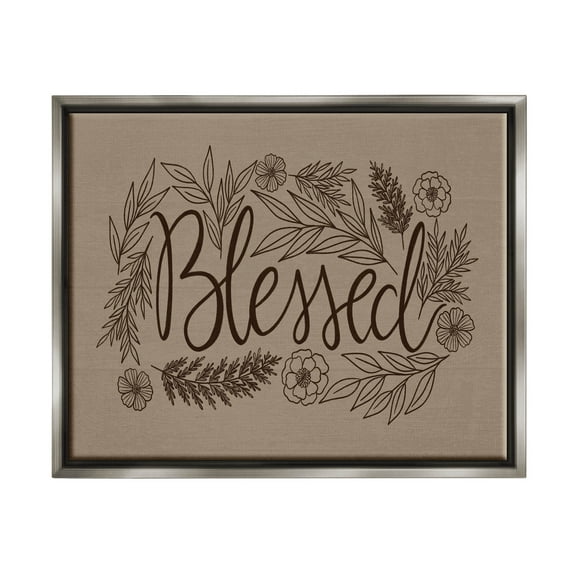 Stupell Industries Blessed Botanical Flower Border Graphic Art Luster Gray Floating Framed Canvas Print Wall Art, Design by Taylor Shannon Designs