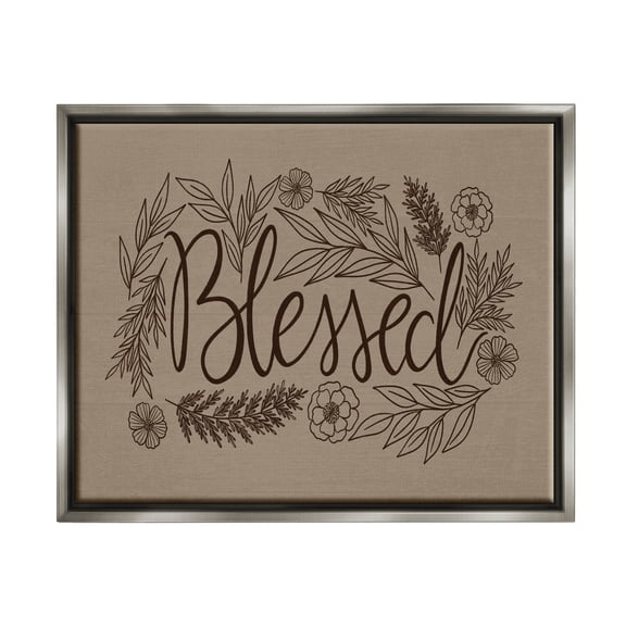 Stupell Industries Blessed Botanical Flower Border Graphic Art Luster Gray Floating Framed Canvas Print Wall Art, Design by Taylor Shannon Designs