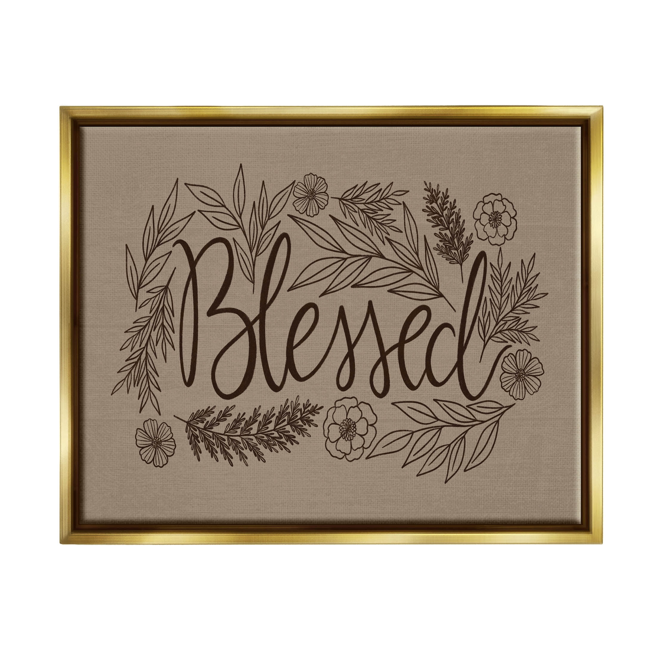 Stupell Industries Blessed Botanical Flower Border Graphic Art Metallic Gold Floating Framed Canvas Print Wall Art, Design by Taylor Shannon Designs