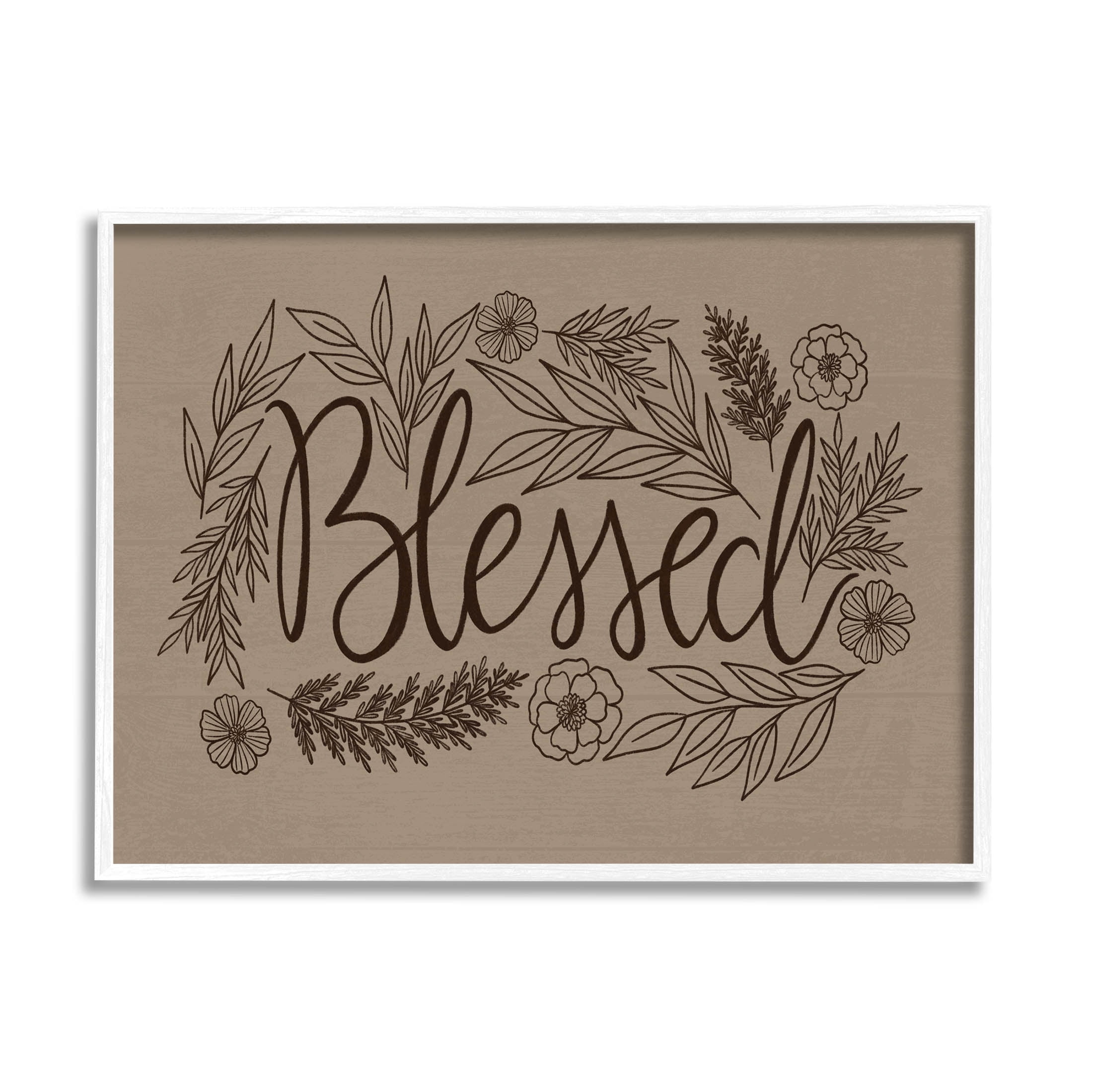 Stupell Industries Blessed Botanical Flower Border Graphic Art White Framed Art Print Wall Art, Design by Taylor Shannon Designs