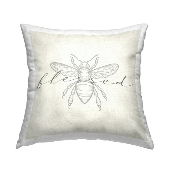Stupell Industries Blessed Bumble Bee Neutral Hue Square Decorative Printed Throw Pillow, 18 x 18,