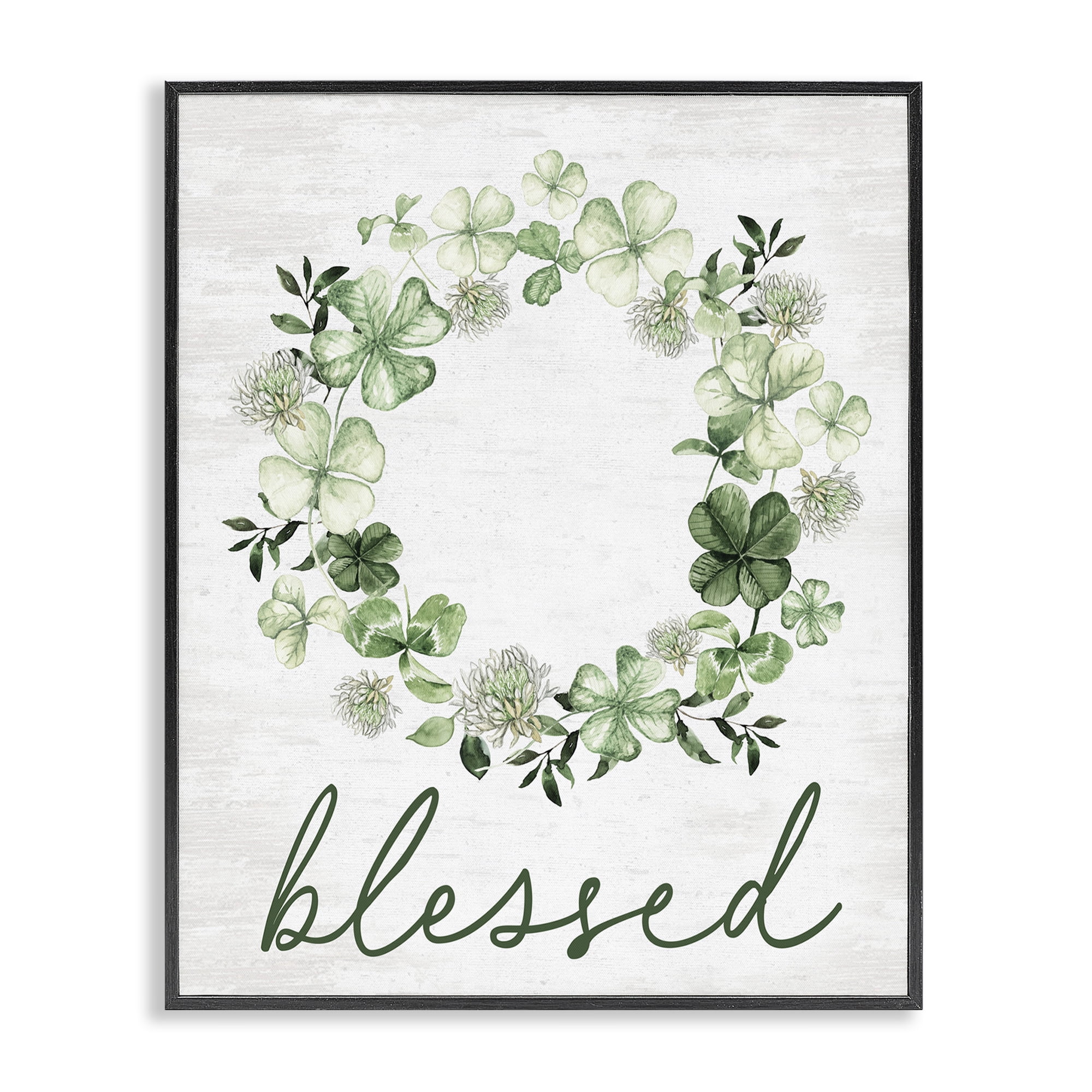 Stupell Industries Blessed Clover Wreath Botanical & Floral Painting Black Framed Art Print Wall Art, 11 x 14