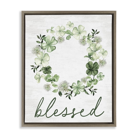 Stupell Industries Blessed Clover Wreath Botanical & Floral Painting Brown Floater Framed Canvas Art Print Wall Art, 25 x 31