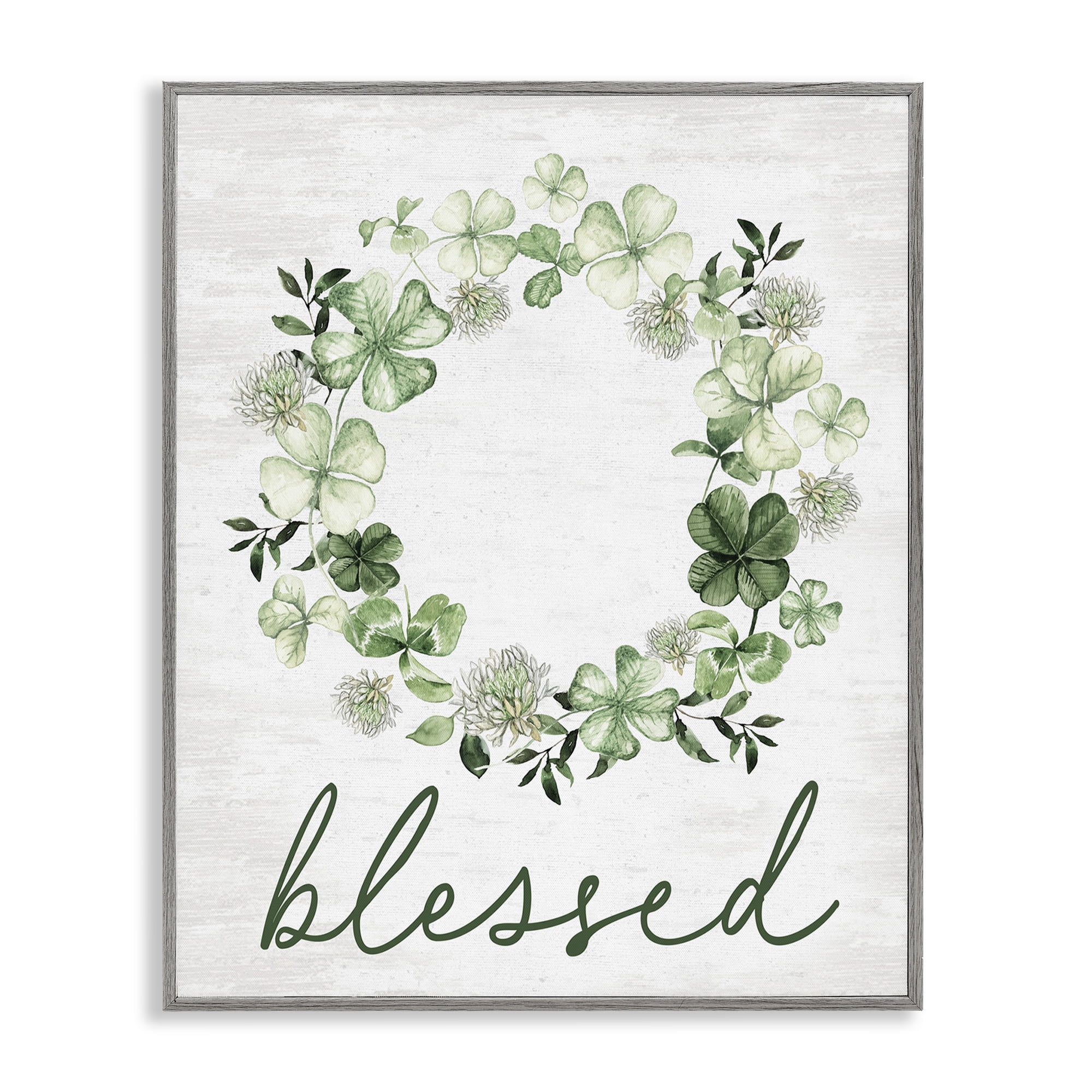 Stupell Industries Blessed Clover Wreath Botanical & Floral Painting Gray Framed Art Print Wall Art, 16 x 20