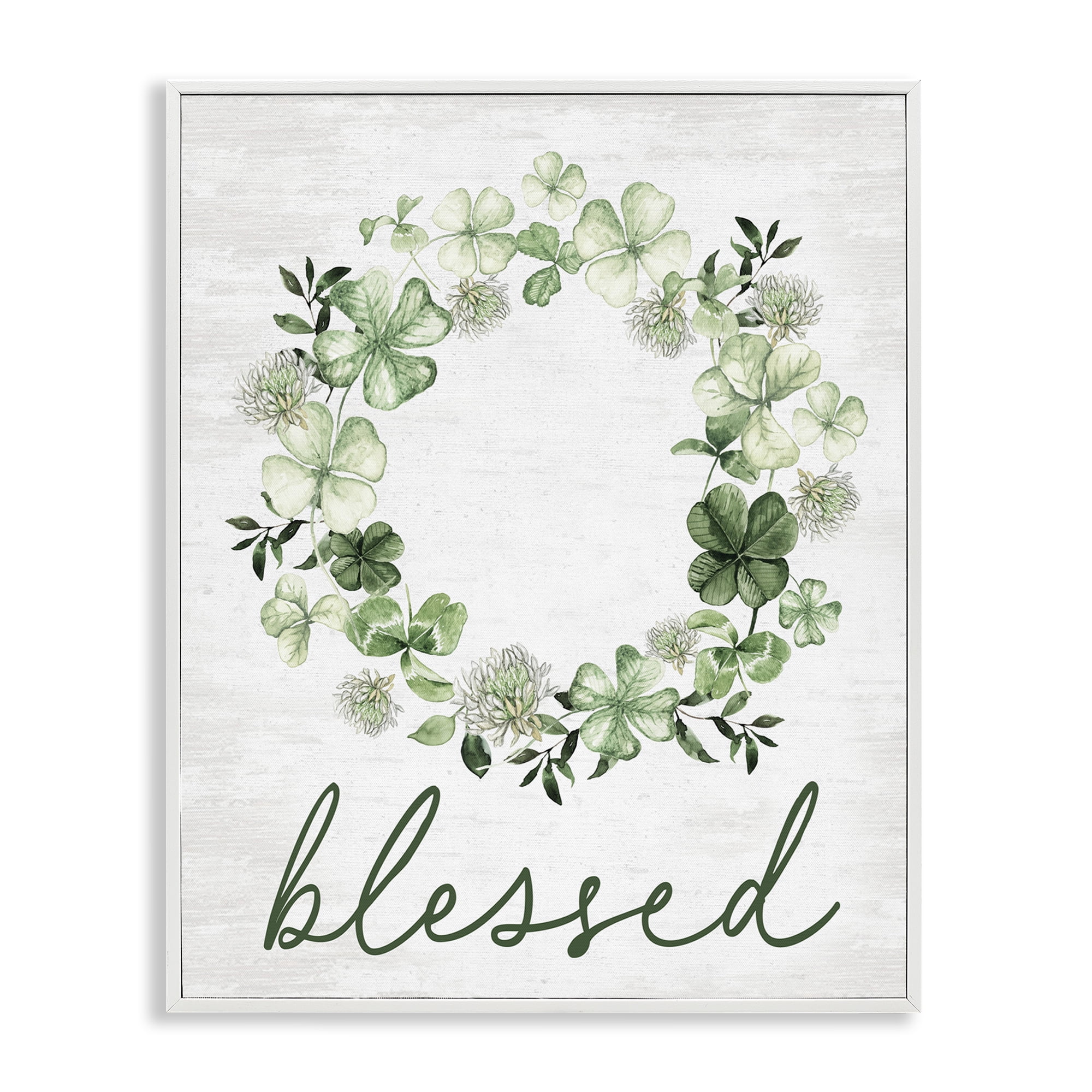 Stupell Industries Blessed Clover Wreath Botanical & Floral Painting White Framed Art Print Wall Art, 24 x 30