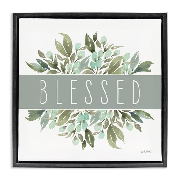Stupell Industries Farmhouse Blessed Cottage Florals Black Floating Frame Canvas Art, 18 x 18, by Leslie Trimbach