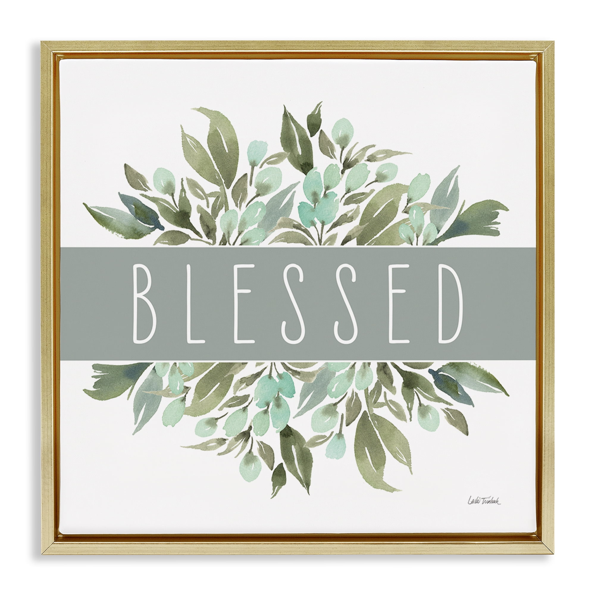 Stupell Industries Blessed Cottage Florals Plants & Flowers Painting Gold Floater Framed Canvas Art Print Wall Art, 25 x 25