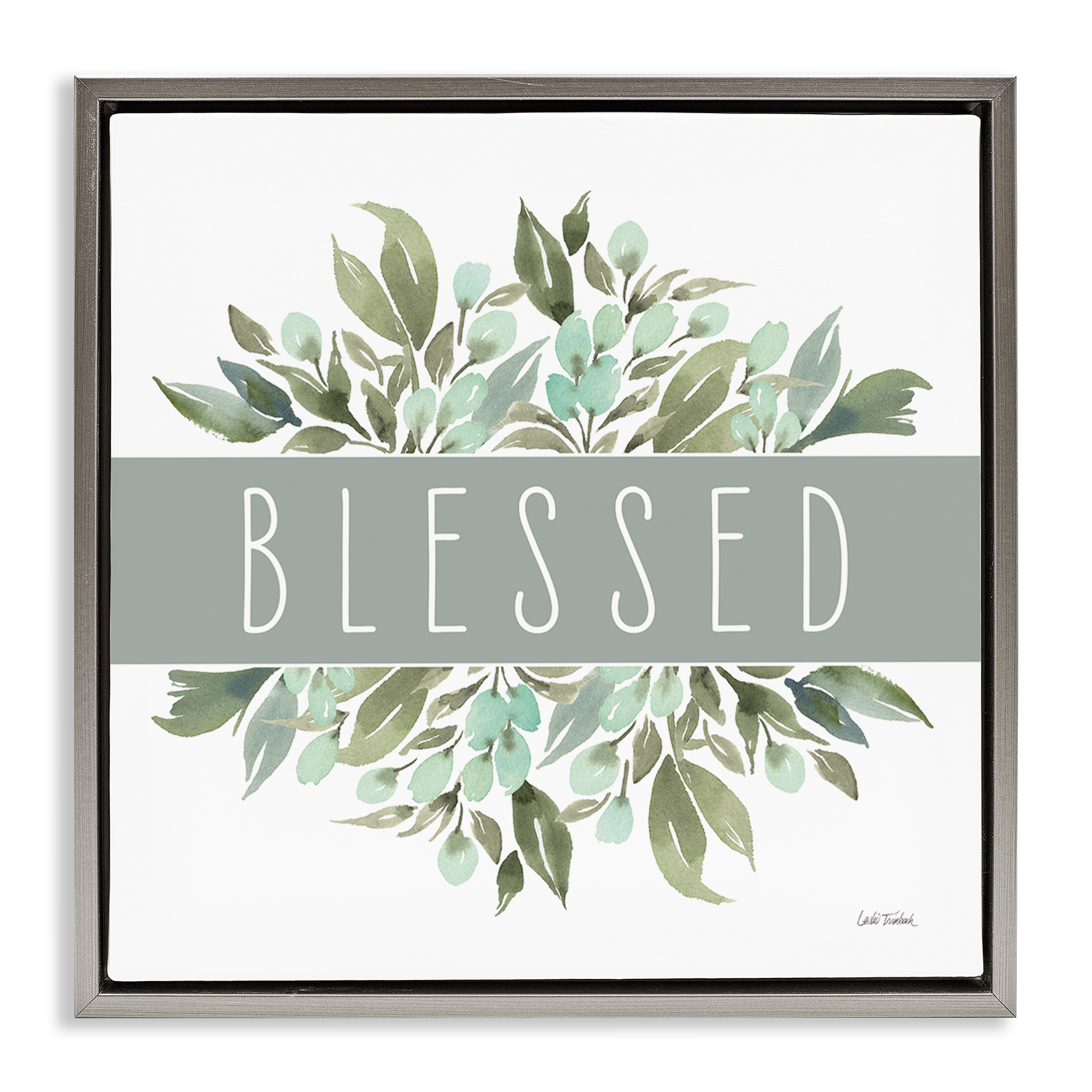 Stupell Industries Blessed Cottage Florals Plants & Flowers Painting Gray Floater Framed Canvas Art Print Wall Art, 18 x 18